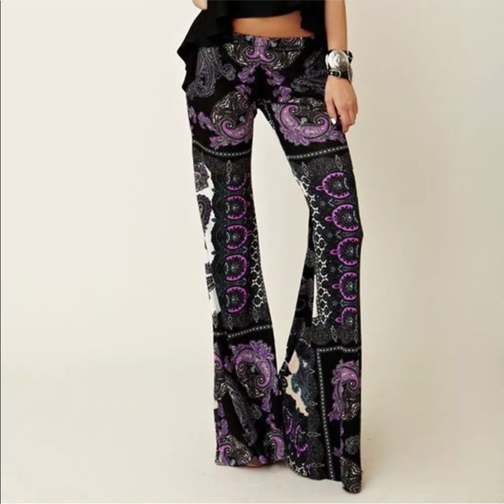 Purple black boho bohemian bell bottom flare pant